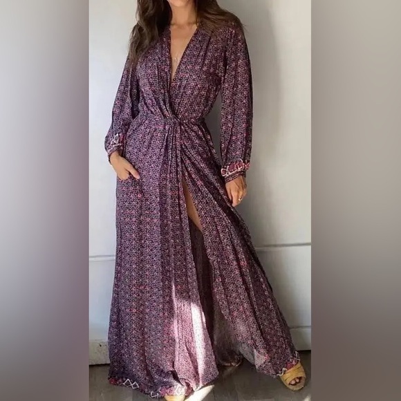 NWT Anthropologie / Nat by Natalie Martin Burgundy and Cream Maxi Dress - Picture 10 of 10